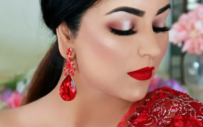 A woman with dazzling Party Makeup in Kottayam by Femin Space, ready for a special occasion.